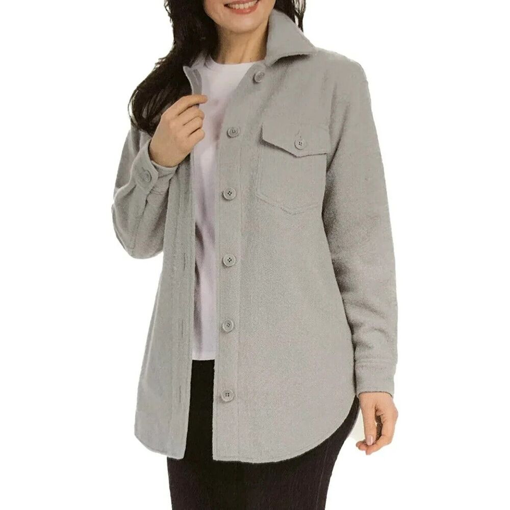 Hilary Radley Shacket Women Large Green Thick Shirt Jacket Preppy Casual Minimal - Picture 3 of 16